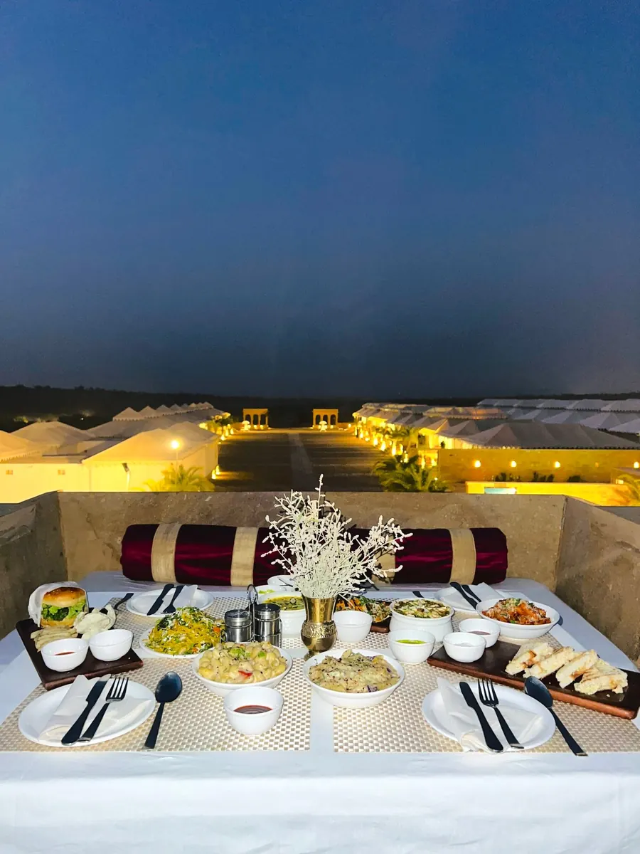 Dinner table set at the camp